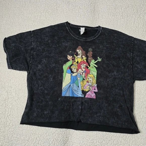 Disney Princess Graphic Acid Wash Cropped T-Shirt Size XL - Picture 5 of 9